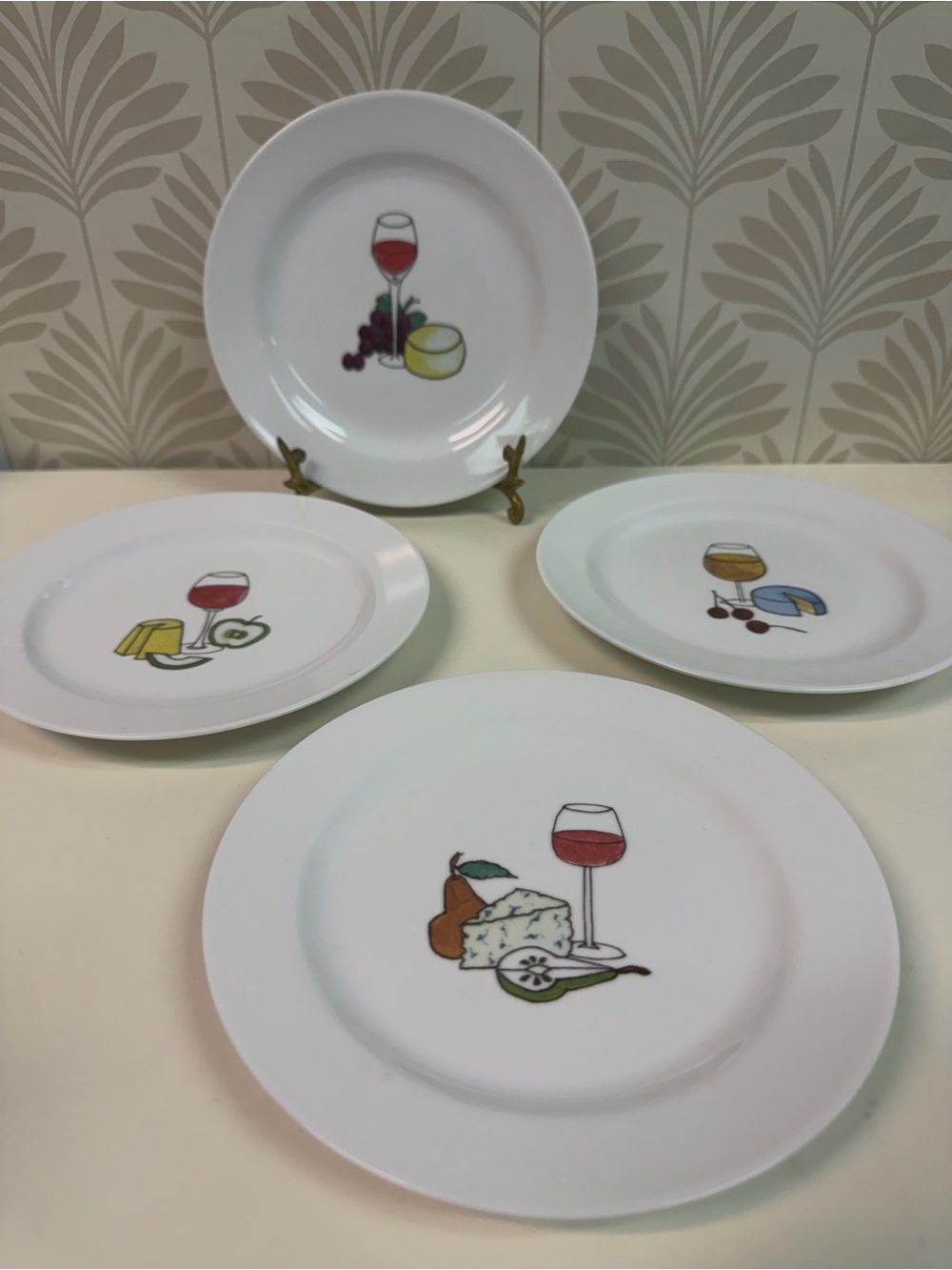 Set of 4 Ursula Dodge for Signature Housewares Porcelain Wine & Cheese Plates